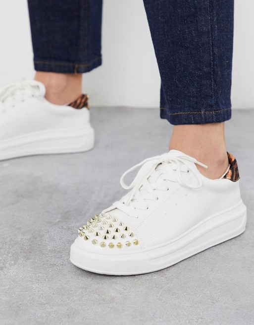KG by Kurt Geiger Lucky studded flatform trainers in white