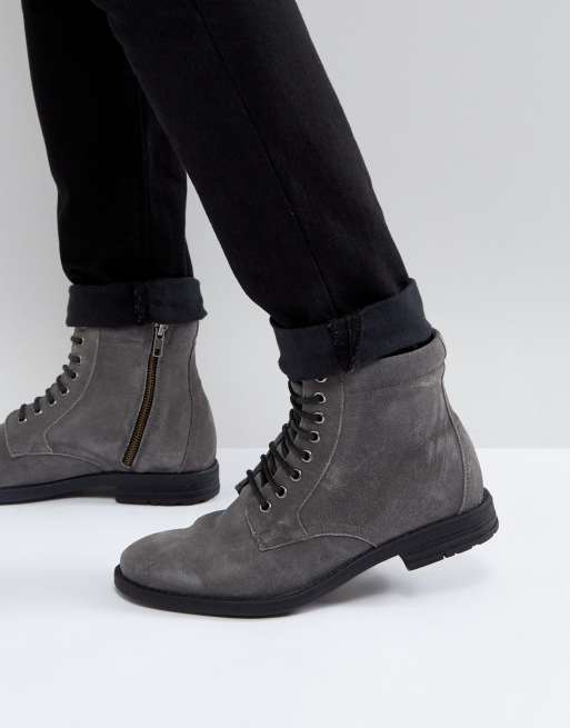 gray suede lace up boots