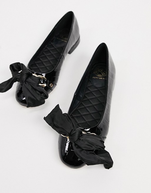 KG by Kurt Geiger milo bow ballet flats in black patent croc
