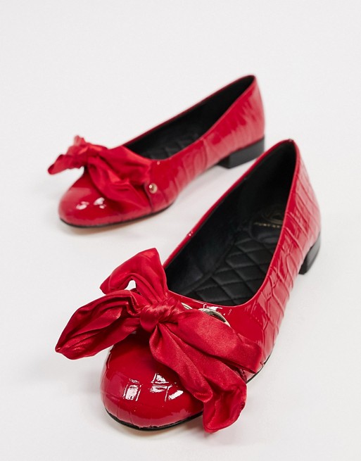 KG by Kurt Geiger milo bow ballet flats in red patent croc