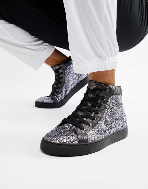 Kurt geiger store black glitter trainers