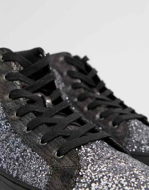 Kurt geiger store black glitter trainers