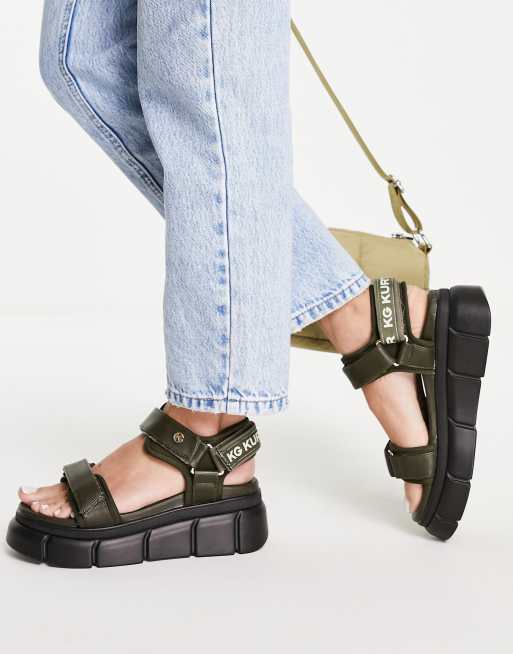 KG by Kurt Geiger - Rigged - Sandales à bride et semelle chunky - Kaki - MGREEN