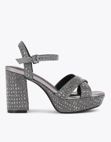 KG Kurt Geiger Fleur platform heeled sandals in pewter - view 1