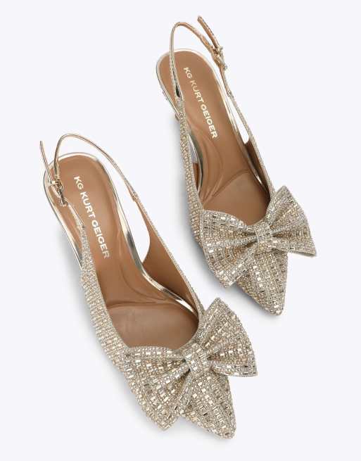KG Kurt Geiger Tilly jewel bow heeled shoes in gold, 2 of 4