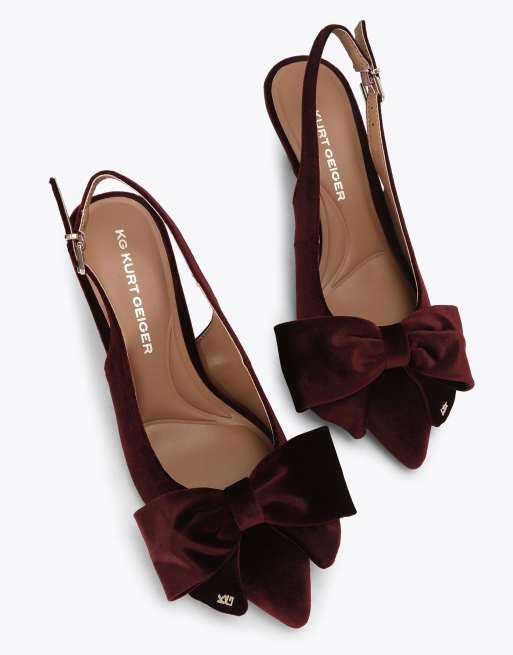 KG Kurt Geiger Tilly velvet bow heeled shoes in wine, 2 of 4