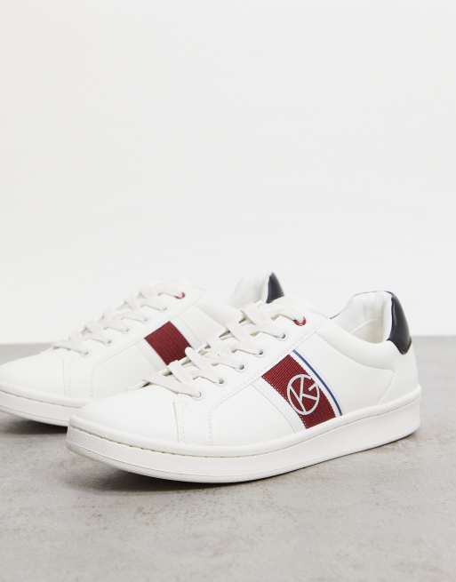 KG Kurt Geiger wheeler side stripe sneakers in white and red  