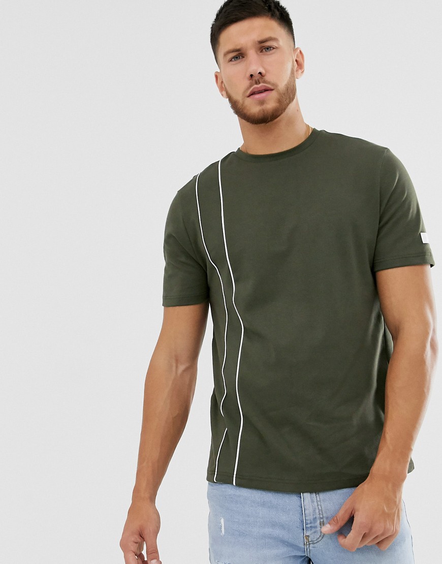 Khaki-farvet t-shirt med hvide kanter fra River Island-Grøn