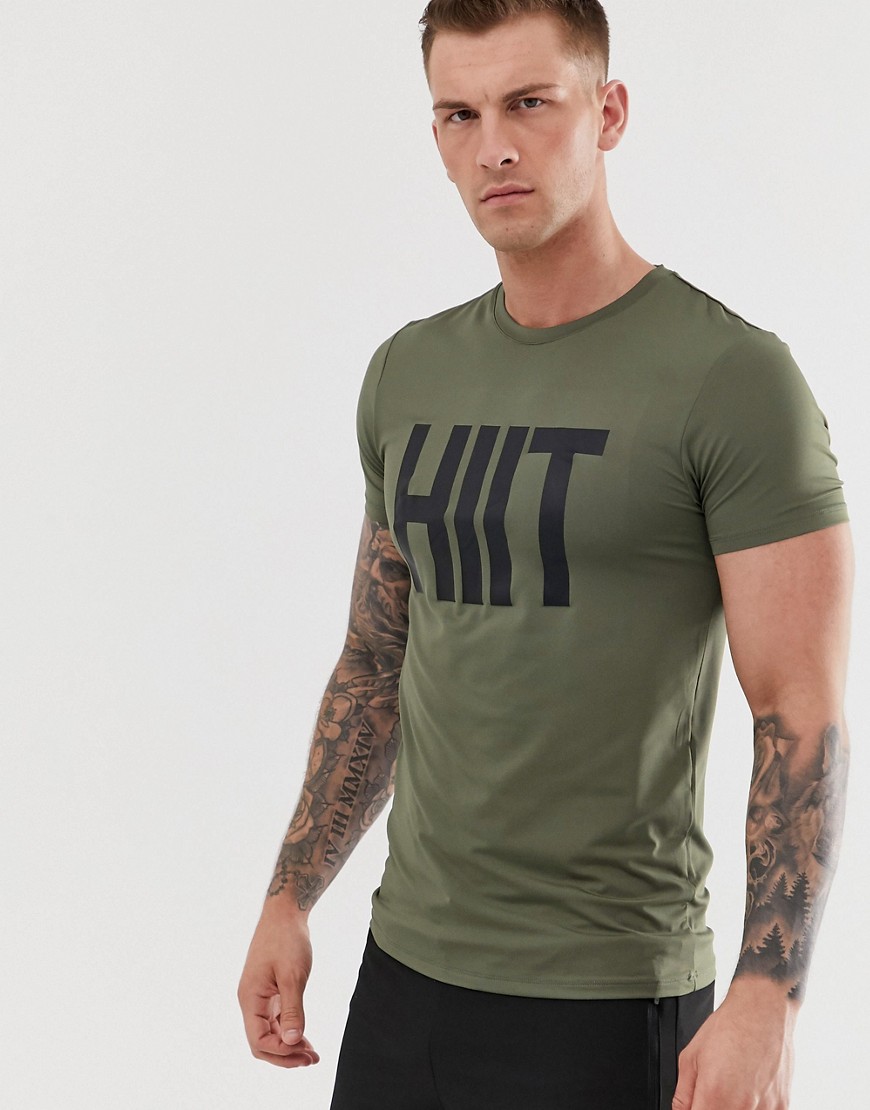 Khakifarvet t-shirt med logo fra HIIT-Grøn