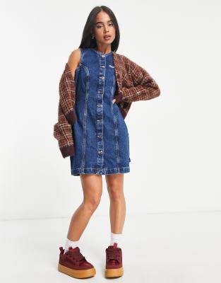 Kickers 90s fitted mini dress in indigo retro denim-Blue