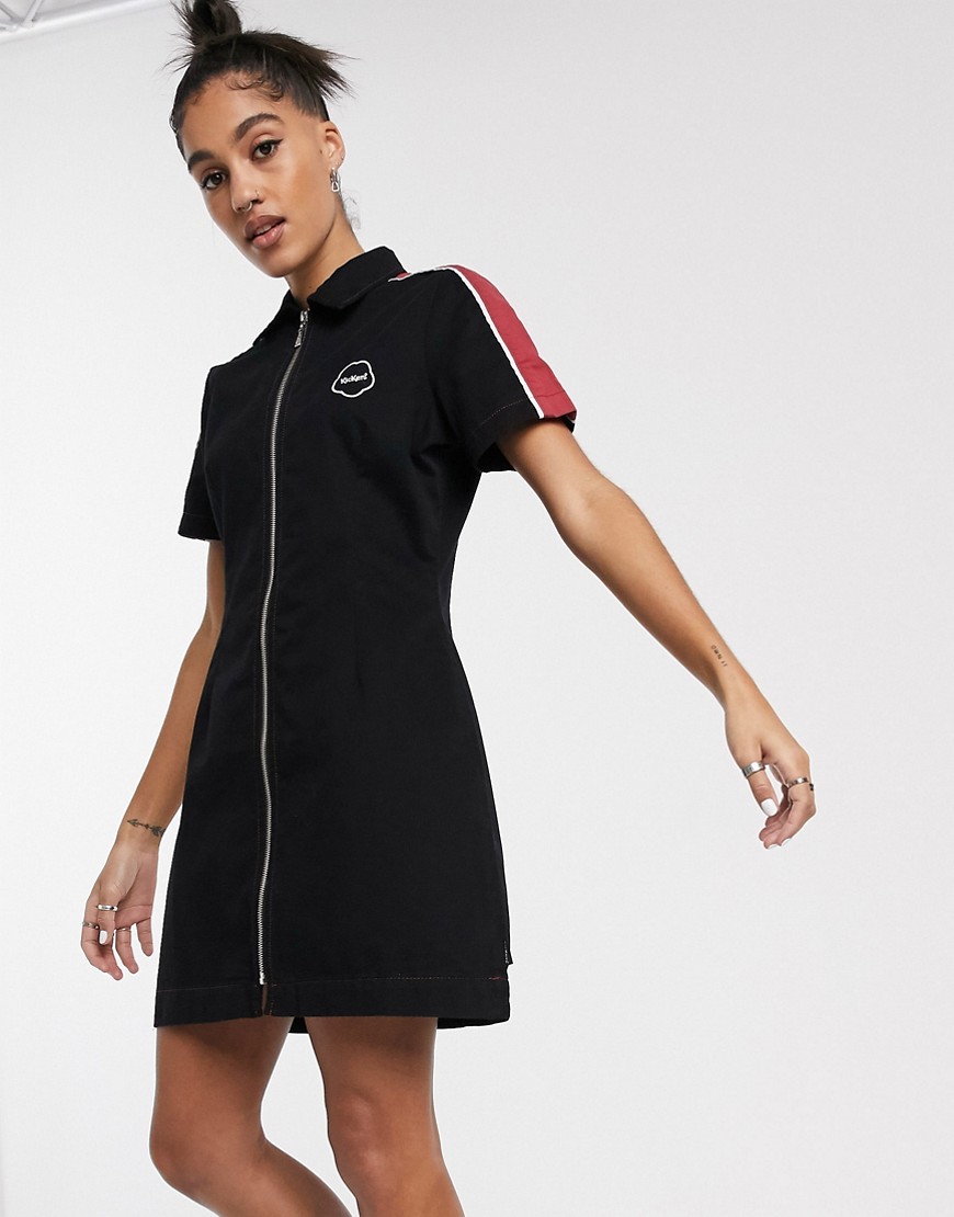 Kickers - Aansluitende mini-jurk met rits en contrasterende zijstreep-Zwart