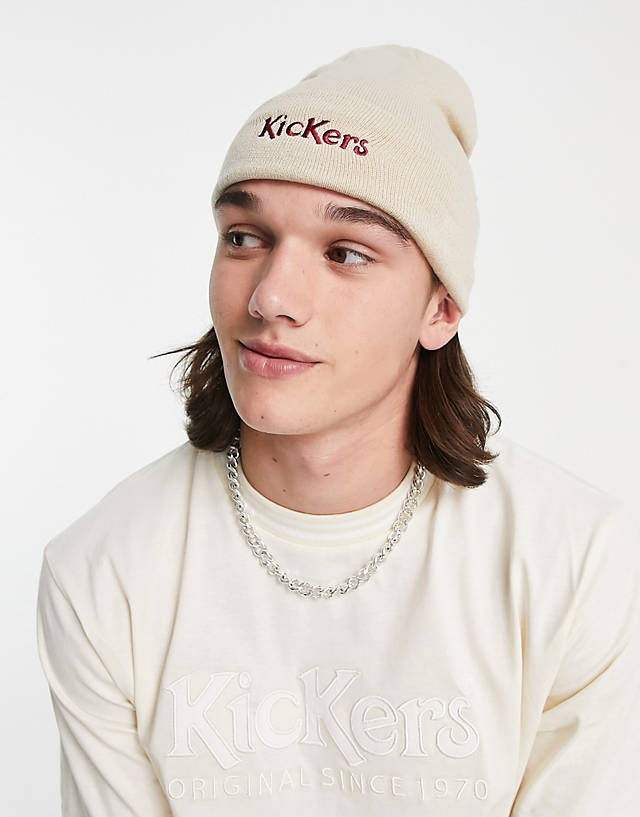 Kickers - beanie in off white with logo embroidery
