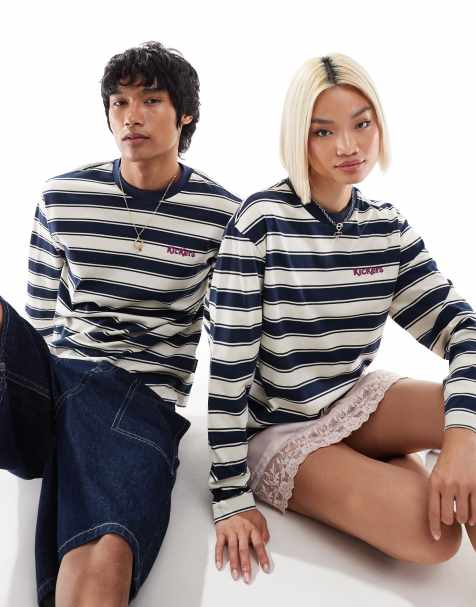 Kickers – Bluza dresowa unisex w paski z haftowanym logo na piersi i okrągłym dekoltem - view 1