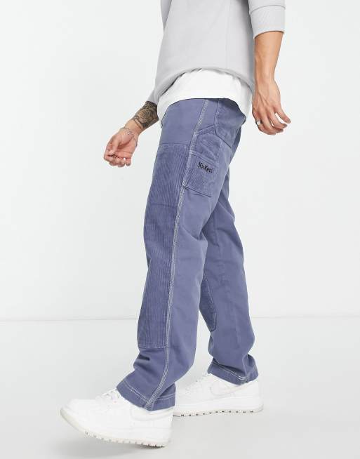 Kickers - Broek van corduroy en dril met panden in blauw