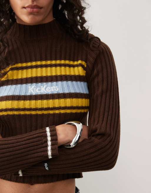 Kickers - Brun trøje med høj hals og retro-striber, 3 af 4
