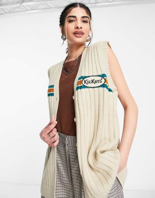 Kickers - Canotta felpata oversize color crema con bottoni e logo