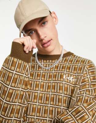 Kickers Kickers check knitted jumper in brown