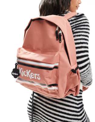 Kickers classic backpack in pink with logo pocket and retro stripes