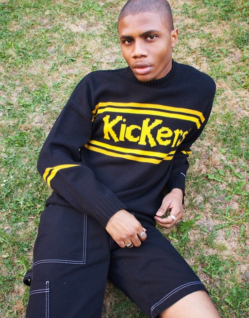 Kickers classic knitted logo panel sweatshirt in black