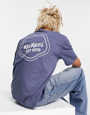 Kickers core logo embossed back print t-shirt in faded blue