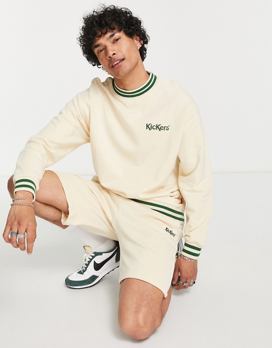 Kickers core logo embroidered ringer sweatshirt in beige-Neutral