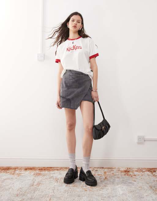 Kickers crop ringer tee with red kickers logo in white, 2 of 4