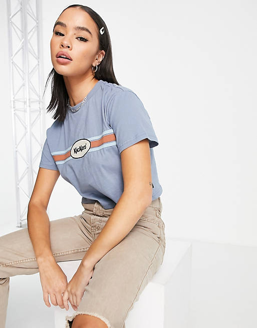 Tops Kickers crop t-shirt with retro stripe front logo 