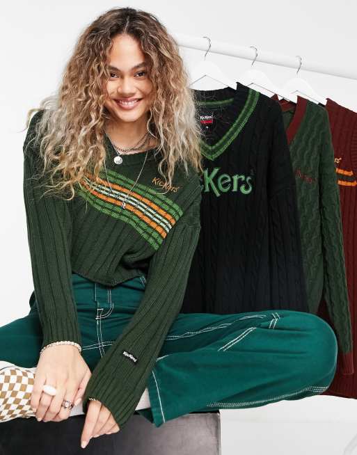 Kickers cropped oversized vintage style knitted jumper with stripe detail