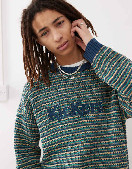 Kickers – Dzianinowy sweter o pudełkowym kroju w paski z logo Kickers, 3 z 4