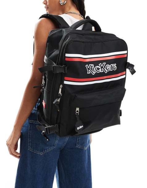 Kickers – Eckiger Retro-Rucksack in Schwarz mit rotem Logo - view 1