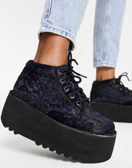 Kickers Exclusive Kick Hi Platform boots in purple leopard print