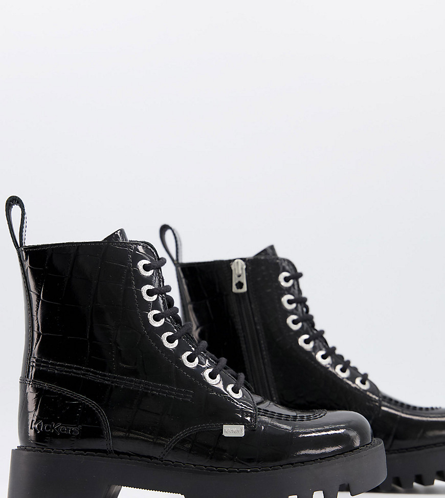 Kickers Exclusive Kizziie ankle boots in black patent croc