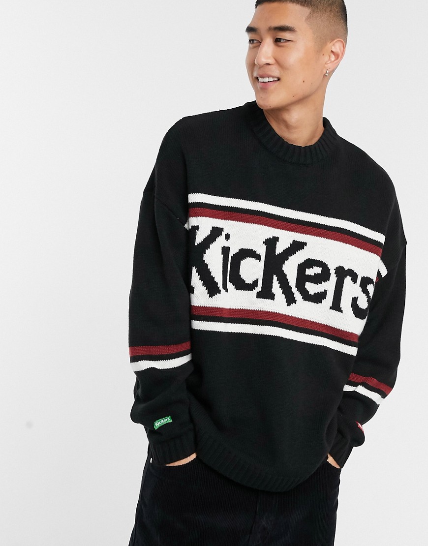 Kickers - Felpa in maglia con logo e righe sul petto nera-Nero