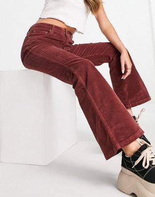 Kickers flared jeans with logo in brown velvet