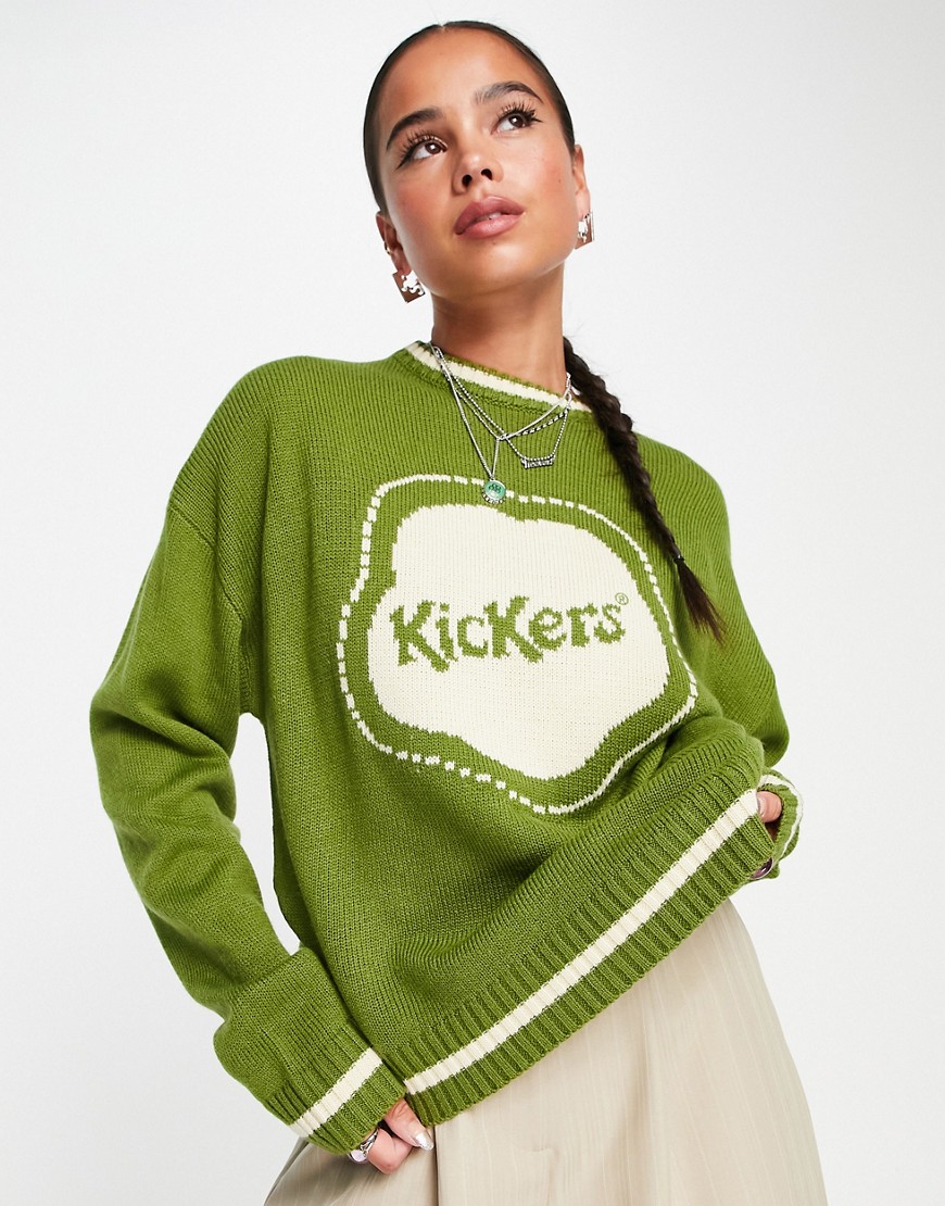 Kickers fleurette intarsia knit sweater with big logo in green