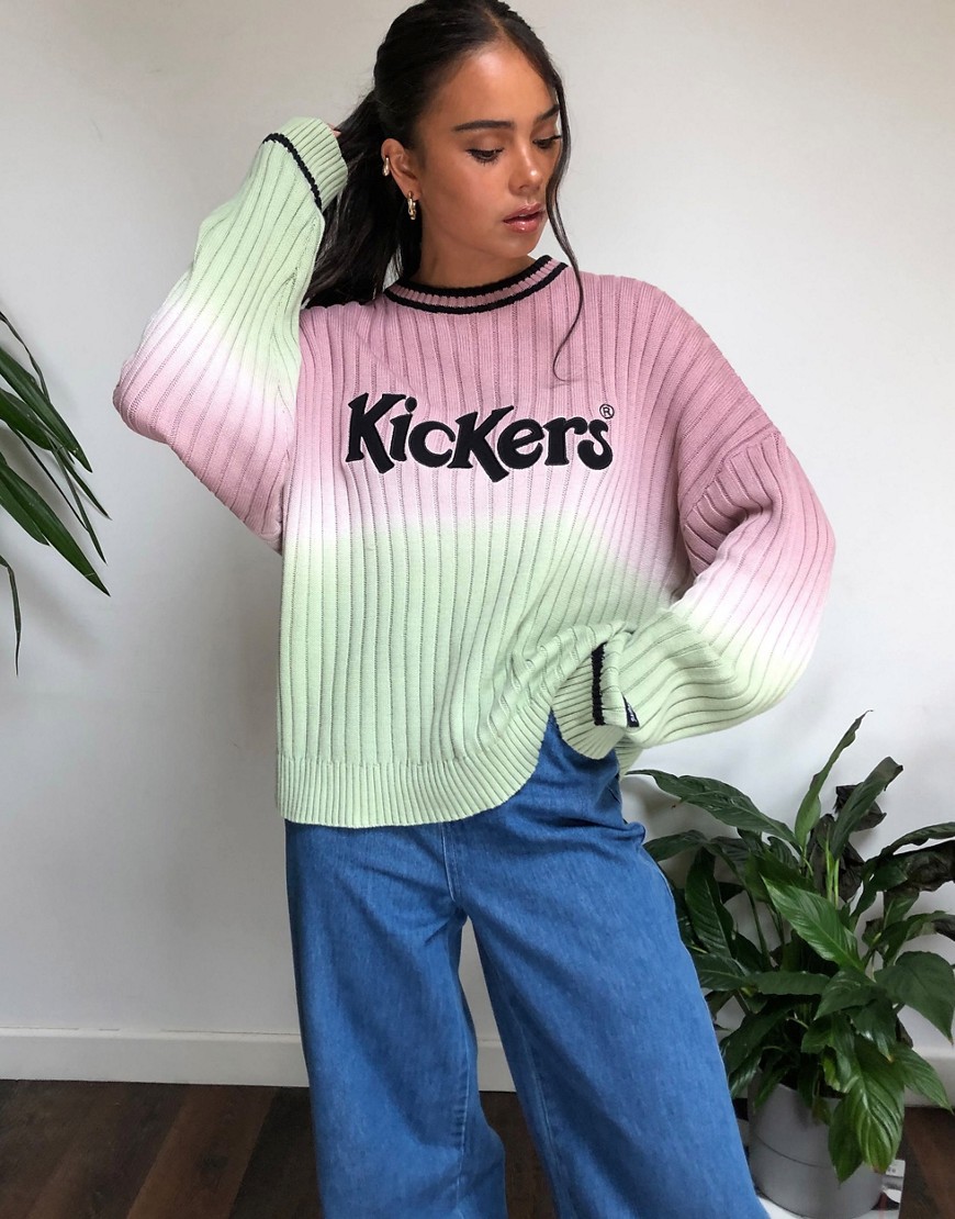 Kickers - Gebreide ruimvallende trui met logo op de voorkant in ombre-Roze