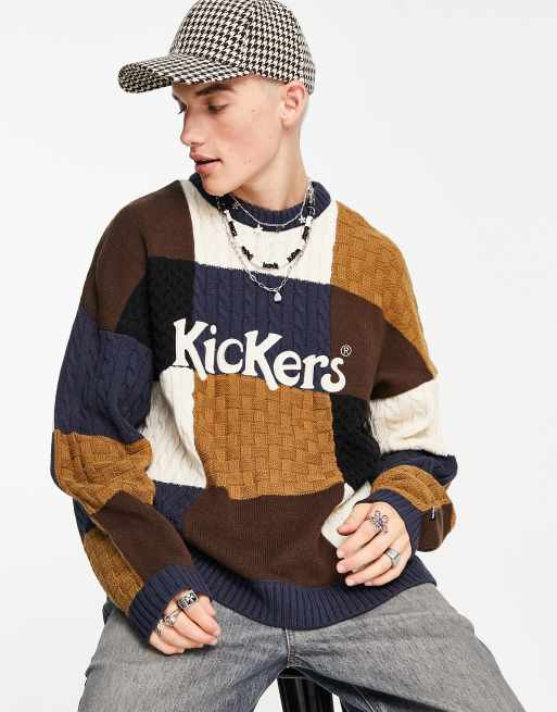Kickers - Gebreide trui met paneel met logo in blauw