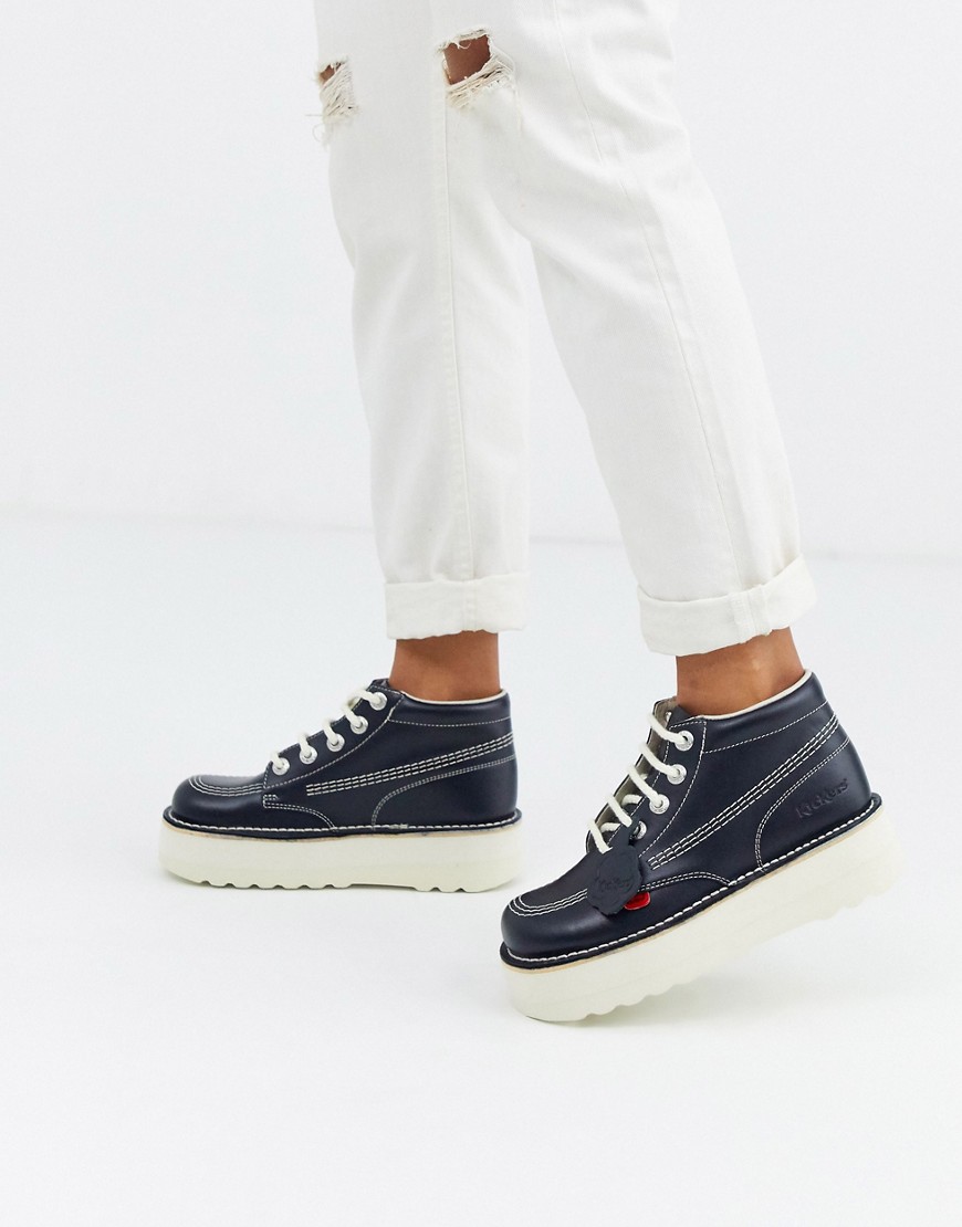 Kickers hi-stack leather boots in navy
