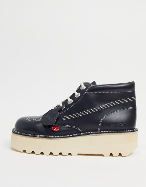 Kickers hi stack platform boots in navy leather