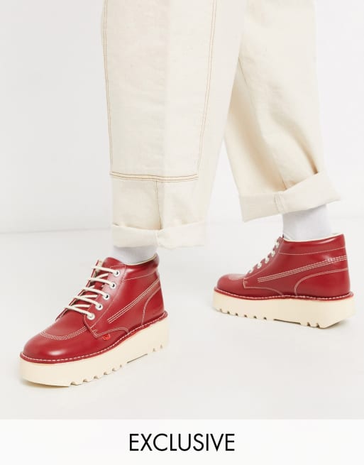 Kickers hi stack platform boots in red leather