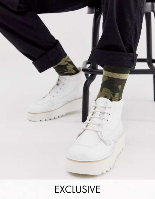 Kickers hi stack platform boots in white leather