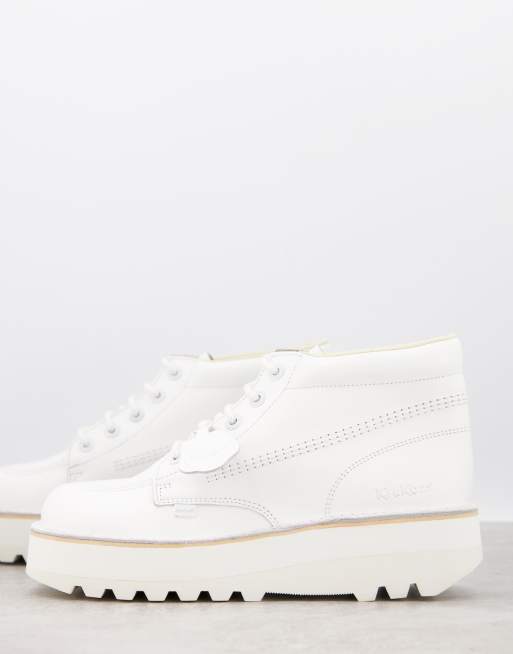 Kickers hi stack platform boots in white leather