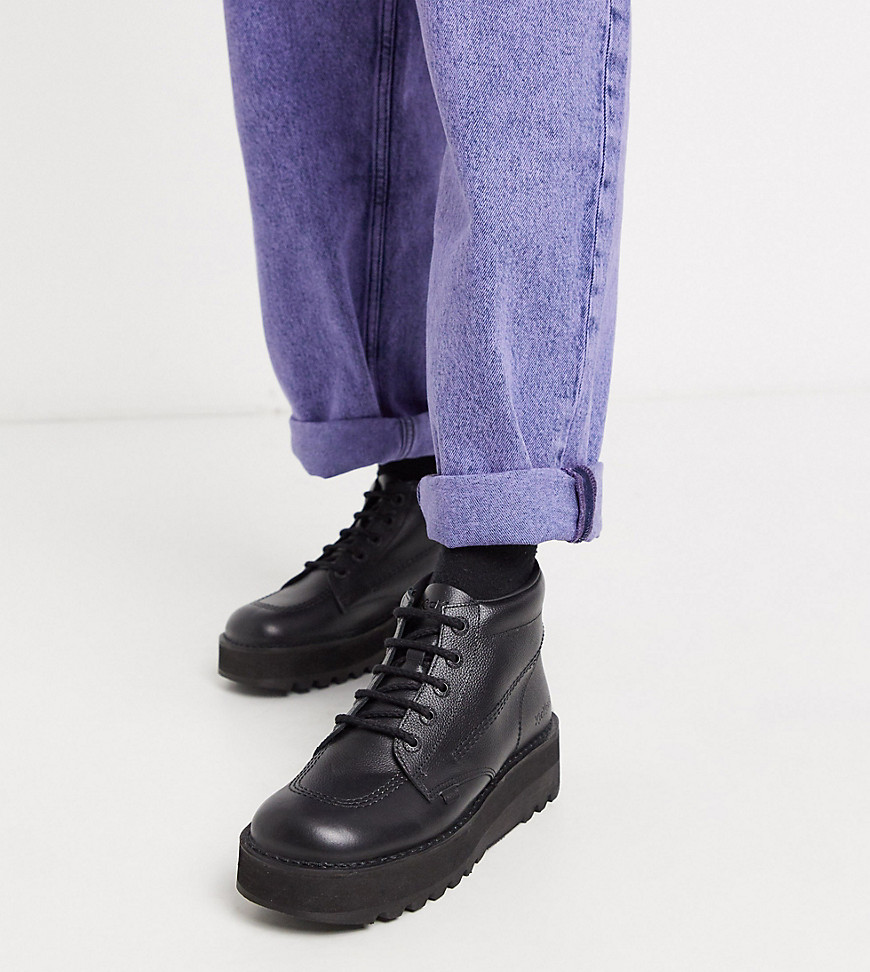 Kickers - Hi-stack - Platformstøvler i sort læder-Blå