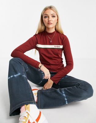 Kickers high neck fitted long sleeve top with logo stripe