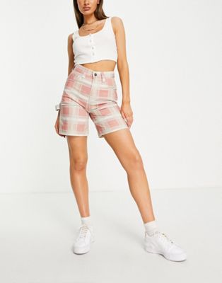 Kickers high waisted combat mom shorts in check denim
