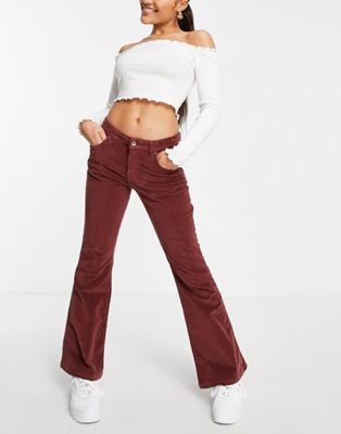Kickers high waisted velvet flare trousers in brown
