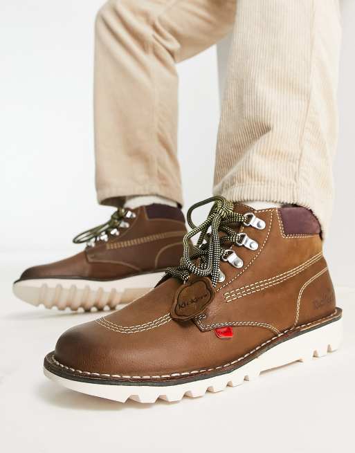 Kickers high winter leather ankle boots in light brown
