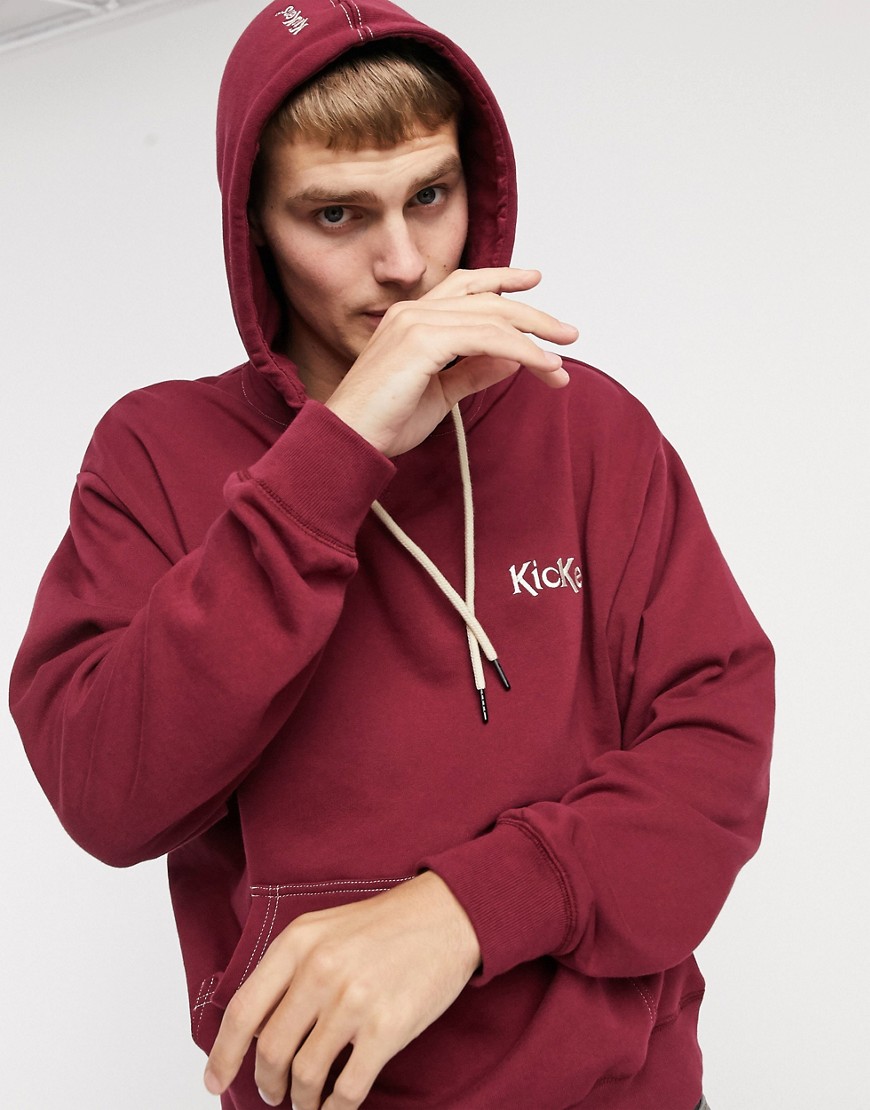 Kickers hooded sweatshirt with contrast topstitch in pomegranate red