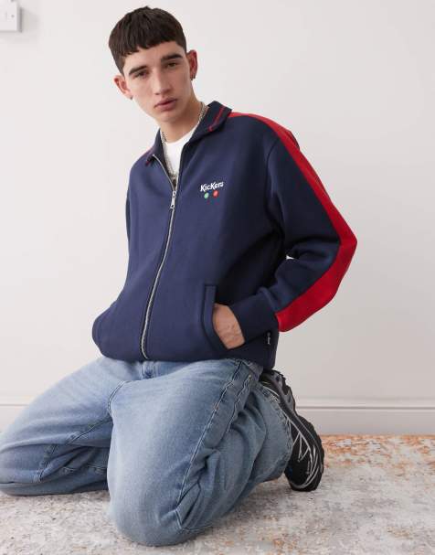 Kickers - Jack van jersey met rits en rode streep in marineblauw - view 1