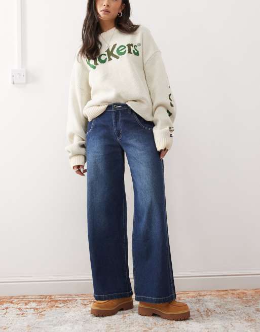 Kickers - Jeans met wijde pijpen, logo op de zak en wassing in indigo